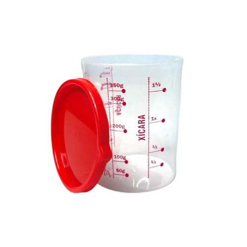 Copo Medidor Graduado de Plástico com Tampa 400ml Medidas (Vermelho)