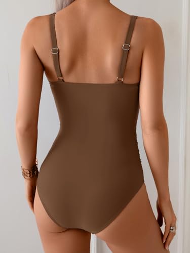 Image of B2prity Women's Underwire One Piece Swimsuit Tummy Control Ruched Bathing Suit Criss Cross V Neck Swimwear