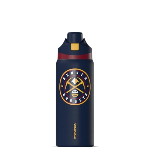 Hydrapeak Officially Licensed NBA Denver Nuggets Oasis 32oz Insulated Water Bottle with Push Button Chug Lid & Handle, Leakproof Stainless Steel Sports Bottle for Gym, Travel & Game Day