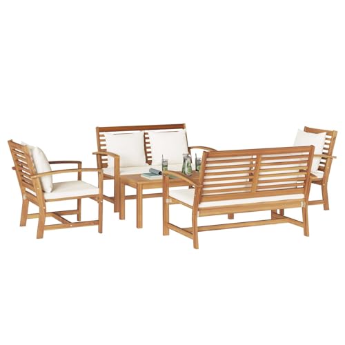 vidaXL Gartensofa-Set 5 STK. Natur Massives Teakholz
