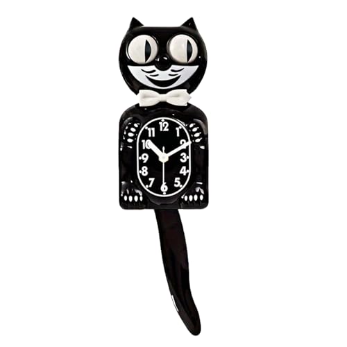 tulahkomen Horloge chat rétro avec queue mobile, 39,4 x 11,2 cm, design de chat, horloge de chambre amusante 2D silencieuse pour économiser de l'espace