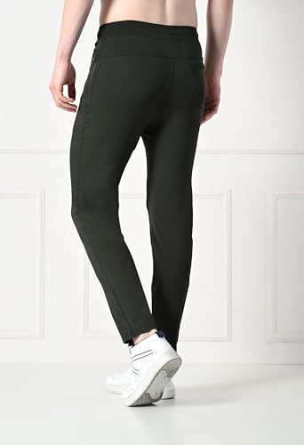 Image of Men 4 Way Lycra Back Pocket Solid Gym, Yoga & Sports Wear Stretchable Dry Fit Track Pant with Side Zipper Pockets(Olive,M)