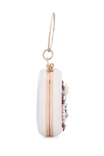 Image of TOOBA Handicraft Women's Round Shape Clutch Bag Purse | Floral Bag, Bridal Purse & Party Handbag Design with Ring Handle - Wedding & Special Occasion Clutch