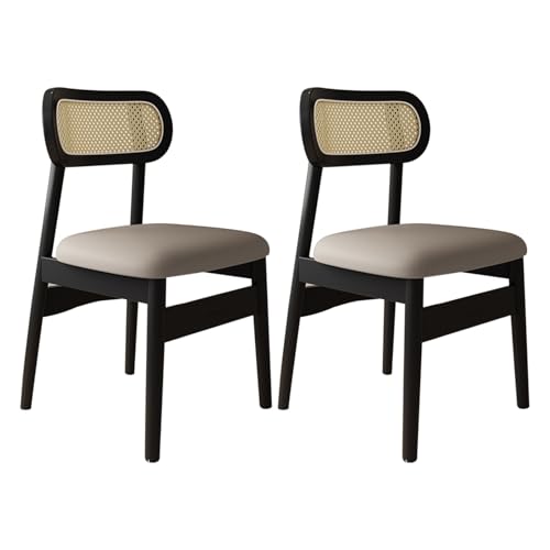 Juego de 2 sillas de comedor Farmhouse de 4 o 6 cómodos asientos de mimbre con madera maciza, perfectas para cocina, comedor, cafetería (negro y caqui oscuro)