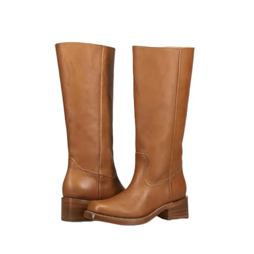 Women's Fashion Knee-High Boots Square Toe Wide Calf Design Boots Retro Casual Style Women Boots 5