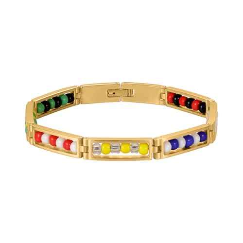 Leaocean Babalawo Orula Protection Bracelet for Men & Women Unisex Stainless Steel Amulet Bracelet African Santera Inspired Good Luck Jewelry Gift (Gold bracelet-color 8.26 IN)