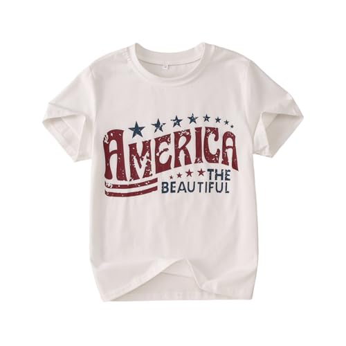 IZYJOY Girl Boy 4th of July Shirt Kid America The Beautiful T Shirt USA Flag Star Stripes Patriotic Short Sleeve Tees Tops