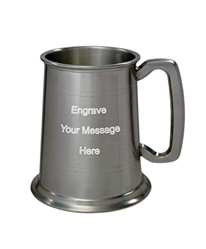 Wentworth Pewter - 1 Pint Pewter Antique Finish Tankard Personalised Engraved Free - Boxed Wedding, Birthday, Retirement, Sports trophy, Dad Gift