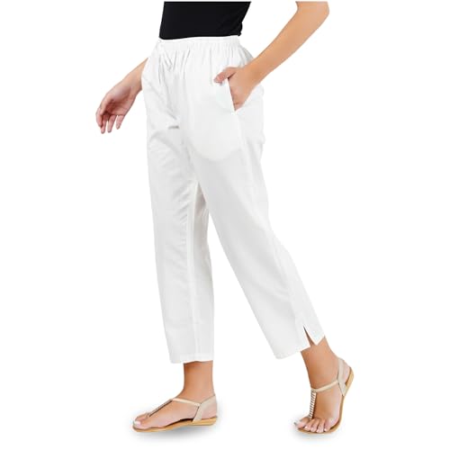 Image of Happy Bunny Parallel Pants for Women 100% Cotton Ankle Length Trousers Regular Fit with Elastic Drawstring Stylish & Pockets Casual Formal Wear for Office & Home