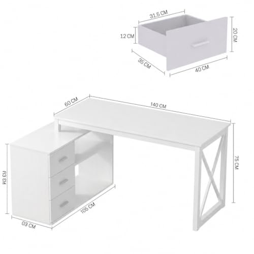 Image of TEKAVO Latwon L Shape Office Computer Table with Storage Cabinet | 3 Drawers | Executive Table for Manager Cabin | Left Side Storage