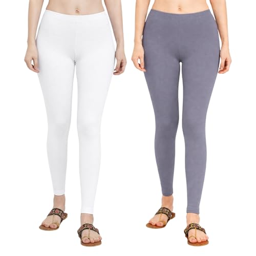 Image of Women Cotton Ankle Leggings Combo | Soft Stretchable Breathable Fabric | High Waist Comfortable Fit Bottom Wear for Kurti Office Casual & Daily Use