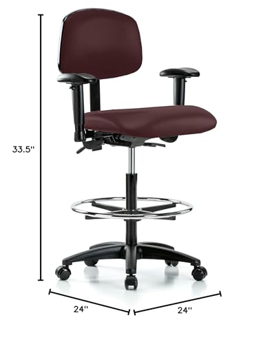 Image of Perch Multi-Task Office Chair with Adjustable Armrests and Foot Ring | High Bench Height 24-33.5 inch | Burgundy Vinyl