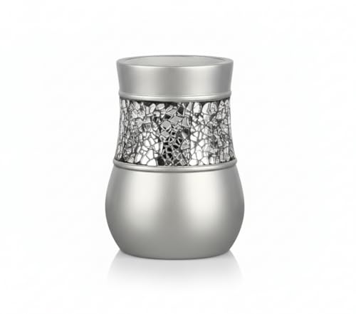 Image of Creative Scents Crackled Glass Bathroom Tumbler Cup - Decorative Silver Crackled Glass Rinse Mug for Water, Best Tumblers for Mouthwash /Rinsing