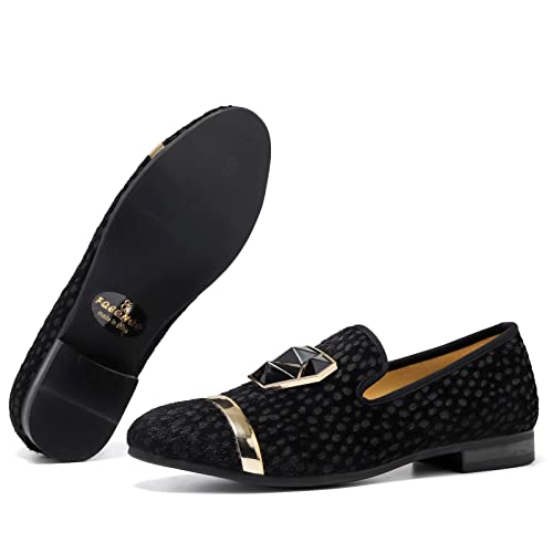 Fqeqnqg Men's Fashion Formal Velvet Loafers And Wedding Dress Shoes For Men With Gold Plate, Penny Slip-On Smoking Luxury Men Casual Shoes (Black) #TOP5
