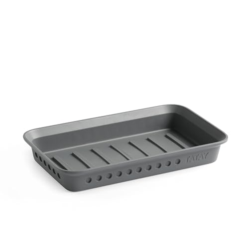 Tatay Jabonera para el baño Bohol, de Polipropileno, Libre de BPA, Plástico 100% Reciclado, Gris Antracita. Medidas: 14 x 8,5 x 2 cm