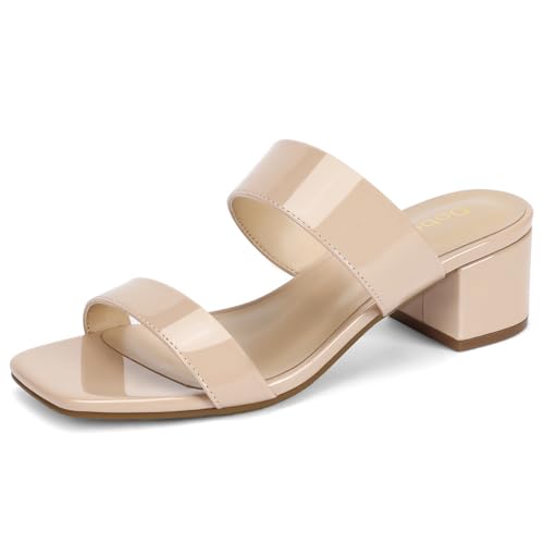 Image of Women's Heeled Sandals Two Strap Square Open Toe Heels 2-Inch Chunky Sandals Dress Shoes Wide Feet Friendly