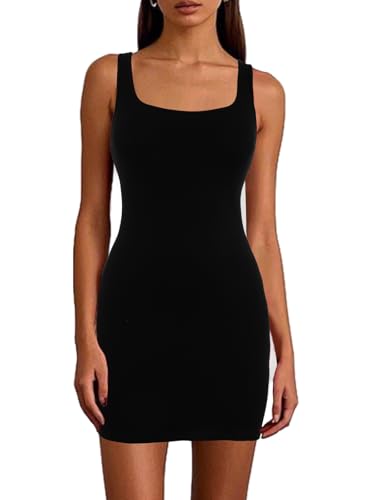 Joyshaper Bodycon Kleid Damen Ärmellos Tank Minikleid mit Eckiger Ausschnitt Sommerkleider Kurz Eng Geripptes Freizeitkleid Einfarbiges Figurbetontes...