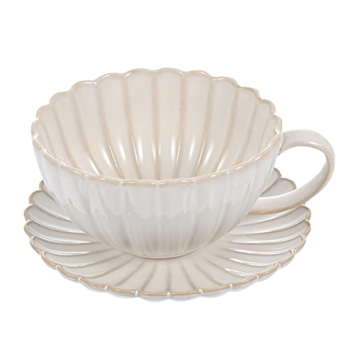 DOITOOL Tazas de porcelana para capuchino con platillos de cerámica, tazas de café de porcelana europea, juego de… - Imagen 4