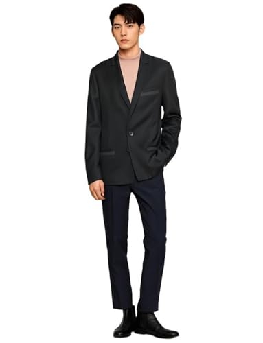 Men's Notch Lapel Suit Two Pieces Tuxedos Jacket and Dark Navy Blue Pants for Homecoming Uniform