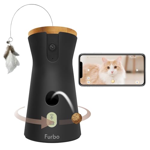 Furbo 360° Katzenkamera [Basic Kamera]: Haustierkamera mit App, Rotierende 360° Sicht, Farbnachtsicht, Tracking, Leckerliwurf, Miauen-Alarm UVM., der Favorit von Haustierbesitzern auf der ganzen Welt