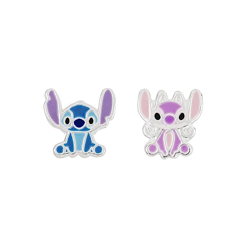 Ya en mundofriki.es: Aretes de plata fina de Disney Lilo y Stitch con sellos de esmalte azul y rosa