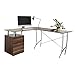 Produktbild hjh OFFICE 830093 Eckschreibtisch groß Castor I 152x144 cm Walnuss/Silber Büro Schreibtisch mit Standcontainer