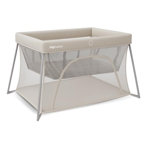 My Babiie MBTC3 Air-Light 3-in-1 Travel Cot Bassinet Playpen - Lightweight from Birth to 15kg Foldable Travel Bag Padded Mattress Mesh Sides - Ivory