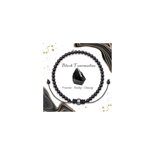 Pendlixy 4MM Beaded Bracelet Handmade Adjustable Natural Black Tourmaline Stone Crystal Bracelet Healing Inspirational Gifts for Women Men