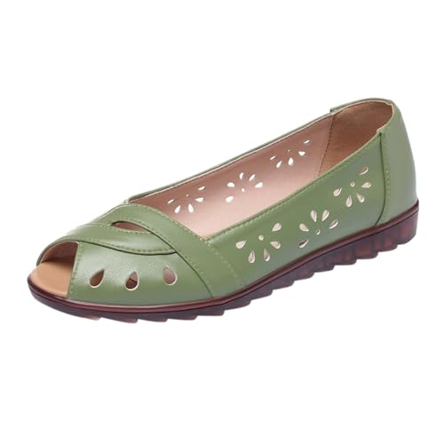 Sandales d'été plates pour femme - Élégantes - Bout ouvert - Chaussures creuses et légères - Chaussures de travail confortables - Semelles souples -...