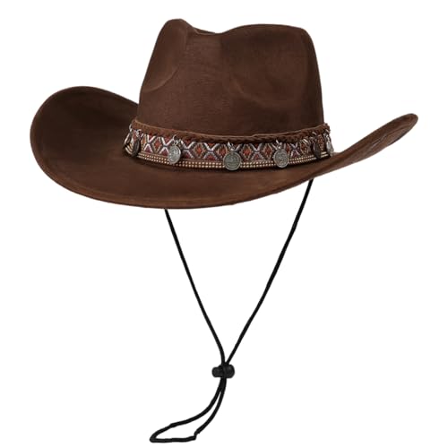 Chapeau de cowboy vintage en suédine noir à large bord réglable pour le plein air