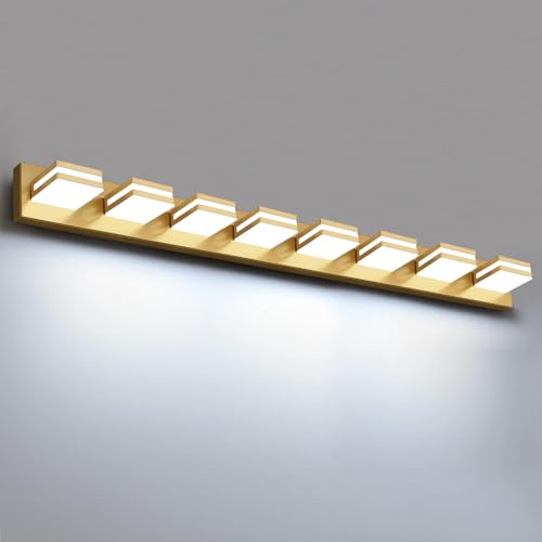 Image of IZORRO LED Modern Bathroom Lights Fixtures(8-Light,Dimmable,360Rotate),Brushed Glod Acrylic Wall Lighting,Vanity Lights for Bathroom Over Mirror - 6000k 48In (No Assembly Required)