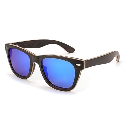 FEISEDY Woodes Sunglasses Polarized for Women Men, Bamboo Wood Handmade Frame, Classic Square UV400 Protection B0006