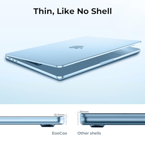 Image of EooCoo Case Compatible for MacBook Air 13 inch M5 2026 2025 2024 2022 M4 M3 M2, A3449 A3240 A3113 A2681, Air 13.6 inch Matte Protective Hard Shell Cover, [Ultra-Thin Invisible] [Original Texture]-Sky Blue