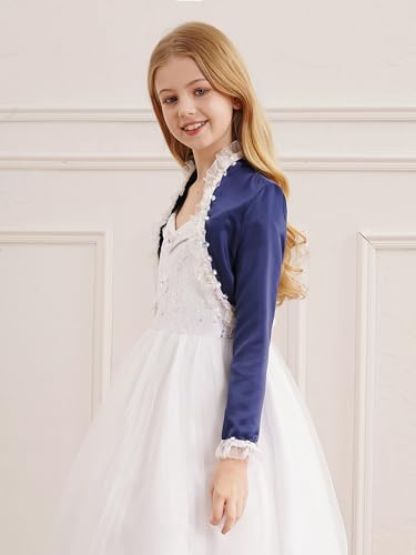 Girls Satin Long Sleeve Bolero Shiny Rhinestone Kids Shrug Dress Coat for Special Occasion3