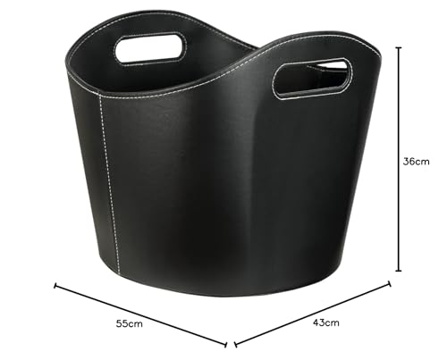 Schramm® Kaminholzkorb aus Kunstleder schwarz mit Griffen wählbar in rund oder rechteckig Feuerholzkorb, Größe:rund