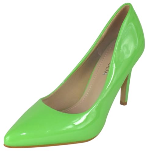 TOP Moda Shoes Women Stiletto High Heel Classic Pumps Pointed Toe Monroe-1 Green Lime Patent 7