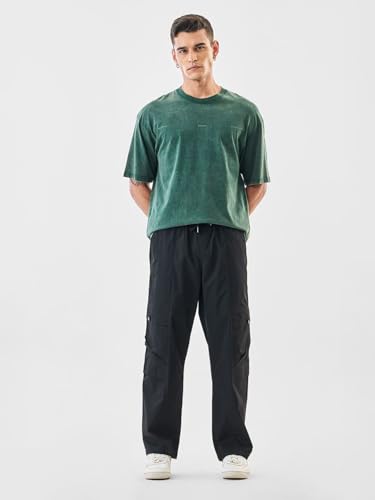 Image of Men's Cotton Cargo Pants | Straight Fit Casual Trousers for Men with Pockets | Lightweight & Breathable Pants with Elastic Waistband & Drawstring | Comfortable Lower for Mens