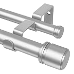 Double Curtain Pole Silver 90-182 cm, HOTOZON 25mm Extendable Curtain Poles for Eyelet Curtains, Wall Mounted Window Curtain Rod with Cap Finials for Windows