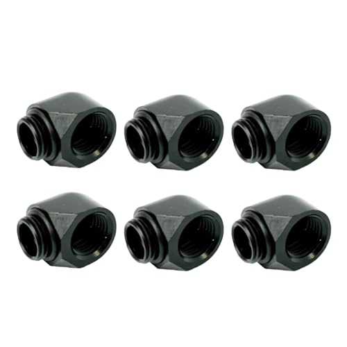 Image of dracaena.io 6-Pack G1 /4 inch Male to Female 90 Angle Elbow Fittings, Brass Water Cooling Connector Adapter for PC Computer Liquid Cooling Loop, Durable Leak-Proof Extender Fitting, Black