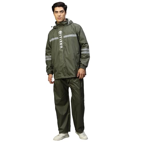 Image of Citizen Raincoat for Men with Adjustable Hood, Waterproof Pant and Carry Pouch | Reflective Strips Standard Length| Double Layered Tapping Rubberized Fabric | Durable & Lightweight Rainsuit