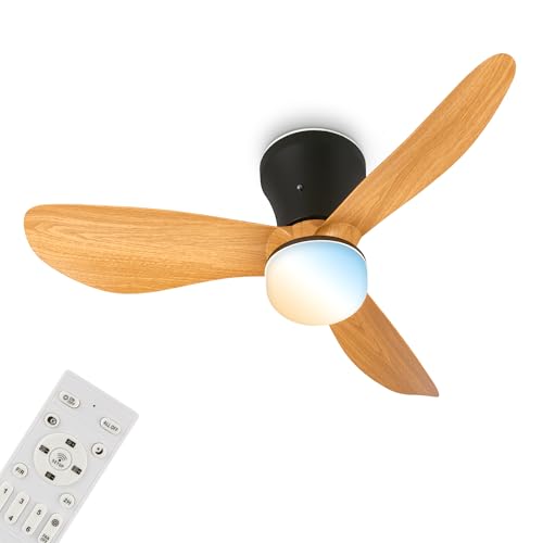BRILONER - Ventilatore da soffitto con luce LED, telecomando, motore DC silenzioso con 3 velocità, CCT e luminosità regolabile, pale rimovibili, lampadario ventilatore da soffitto, 78cm, nero e legno