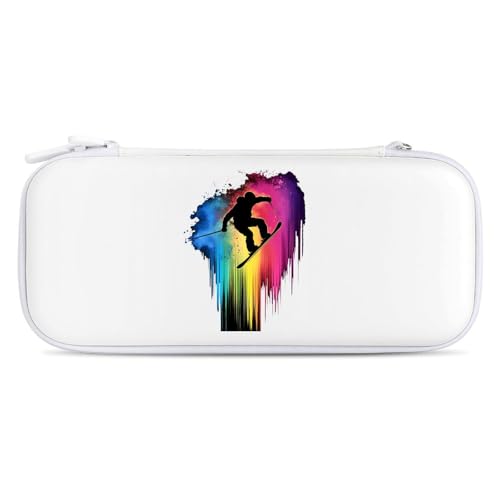 Rainbow Ski Racing Skier Compatible with Switch Carrying Case Hard Travel Game Bag Pouch with 15 Games Accessories White-style