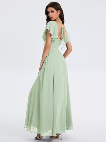 Image of Ever-Pretty Women's Square Neck Short Sleeves Split Chiffon Floor Length A-Line Maxi Formal Dress 02409