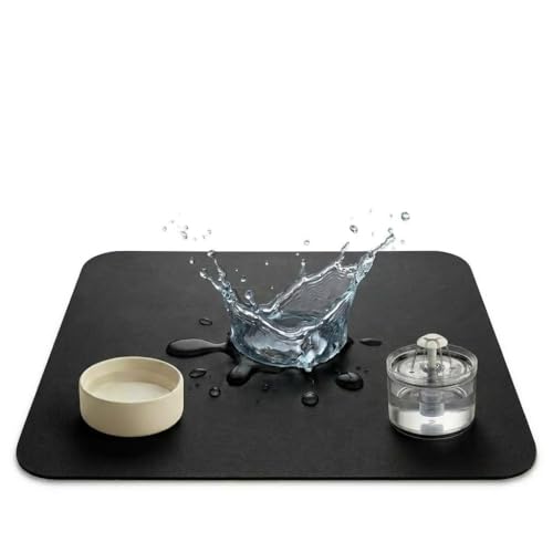 Miggo® Premium Napfunterlage [saugfähig & rutschfest] Katzen Zubehör | Napfunterlage Hund Katze Katzenmatte Futtermatte Katzen | Schuhmatte Hundenapf Unterlage für Futter, Wasser, Brunnen | Kunstleder