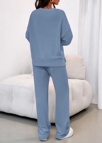 KIRUNDO Sweatsuits 2 Piece Outfit Matching Lounge Sweat Set(Dusty Blue, M) - image 3