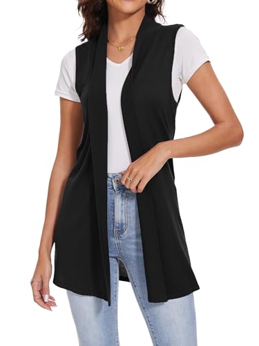 Women's Long Knit Cardigan Vest Sleeveless Open Front Draped Duster Vest Casual4