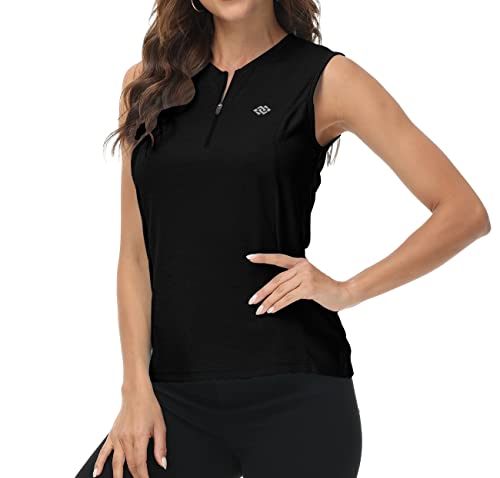 MoFiz Damen Shirt Ärmelloses T Shirt Elegant Sommershirts Lauftop Sport Tank Top mit Reißverschluss Schwarz M Cover