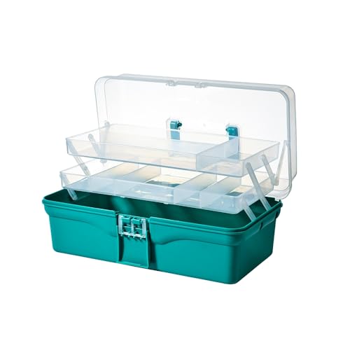 Image of 13.40 Inch 2-Tier Trays Clear Green Plastic Storage Container Organizer Box, Multipurpose Portable Carrying Case with Latch Lock and Handle for Art, Craft, Sewing Supplies, First Aid, Makeup