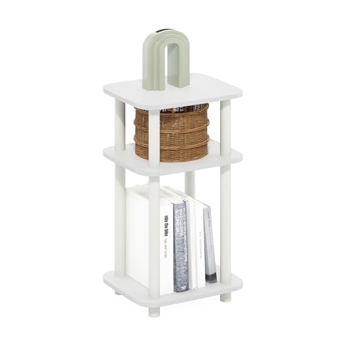Image of Furinno JUST 3-Tier Telephone Table, Turn-N-Tube Toolless Side Table with Open Shelf, Round Curve Corner Night Stand, Bedside Table, for Living Room, Bedroom, White