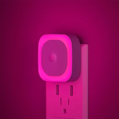Image of YUNLEX 2 Pack Plug in Night Light with Motion Sensor & Dusk to Dawn Sensor, Soft Pink Glow for Bedroom, Hallway, Girls Room, 3 Sensor Modes, Auto ON /Off, Dimmable Nightlight